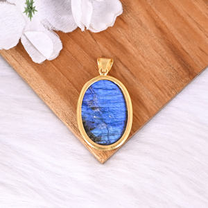 Pendentif ovale en laiton fait main avec pierre précieuse naturelle classique en labradorite - Product Image 5