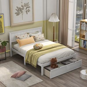 Letto matrimoniale in legno bianco con cassetti sotto il letto - Product Image 2