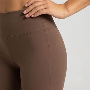 High Waist <b>Flared</b> <b>Leggings</b> Solid Color Stretch Knitted Full Length Women's Activewear Pants - Product Image 3