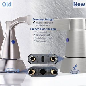 Rubinetto per lavabo bagno a 2 maniglie, con braccio alto girevole a 360 gradi, in nichel spazzolato, per lavabo da 4 pollici, rubinetto per camper con beccuccio orientabile a 360 gradi, montaggio centrale - Product Image 5