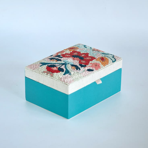 Pastel Floral Beaded Jewellery Box Turquoise MDF Jewelry Case Handcrafted Gift Storage Factory Wholesale - Product Image 5