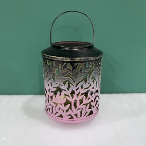 Metal Candle Lantern <b>Leaf</b> Cutout Tealight Holder Pink Black Jar for Home Party Decor - Product Image 1