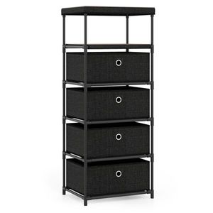 Mobiletto rustico industriale con piano in legno, struttura in metallo, 4 cassetti in tessuto, cassetti rimovibili e pieghevoli e kit anti-ribaltamento - Product Image 1