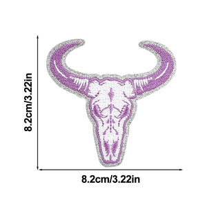 Bull Skull Embroidered Iron On Applique Patch Set - Product Image 6