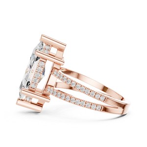 Bague élégante en or massif 14 carats avec diamant de laboratoire de qualité supérieure, taille marquise 3 carats, certifié IGI, et pierres latérales rondes - Product Image 3