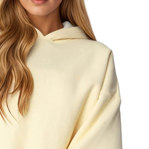Women's <b>2</b> <b>Piece</b> Hoodie Shorts Set Solid Color Loose Fit Casual Wear Fleece Material Spring Summer <b>Outfit</b> Yellow - Product Image 6