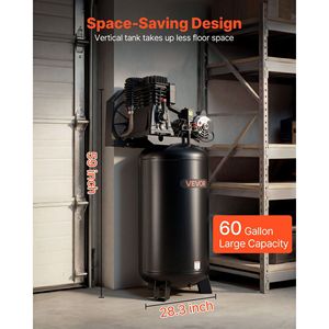 Compresor de Aire Industrial de Servicio Pesado de 5 HP, 12 SCFM, 90-145 PSI, Lubricado con Aceite, Tanque de 60 Galones, Modelo D0100X3KZEJ - Product Image 4