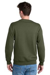 Sweat-shirt à col rond uni vert olive, avec poche kangourou, pull-over en coton vierge - Product Image 4