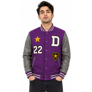 Blouson universitaire homme fin, coupe droite, double boutonnage, coupe-vent, écologique, avec logo personnalisé, en molleton de coton, pour le printemps - Product Image 4