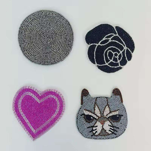 Designer Fabric Drink Coasters Hand Beaded for Luxury Table Accessory <b>Scratch</b> Resistant for Special Occasions - Product Image 3