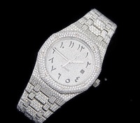 Jam Tangan Moissanite Mewah Bertabur Berlian Penuh, Jam Tangan Hip Hop Baja Anti Karat, Jam Tangan Moissanite VVS Kustom