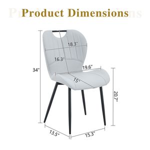 Set di 4 Sedie da Pranzo in PU Grigio Chiaro con Maniglia Integrata, Telaio in Metallo Nero e Piedini Regolabili per Uso Domestico - Product Image 3