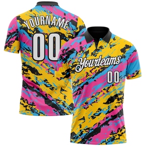 Wholesale Direct industry Best Selling Custom Black Pink Sky Blue-Gold 3D <b>Bowling</b> Abstract Grunge Art Performance Polo Shirt - Product Image 1