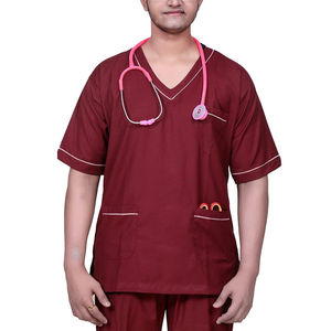 Nouvel ensemble d'uniformes médicaux pour hommes, cousus sur mesure, col montant, manches courtes, en Spandex/Polyester, avec détection d'aiguilles, pour usage hospitalier - Product Image 1