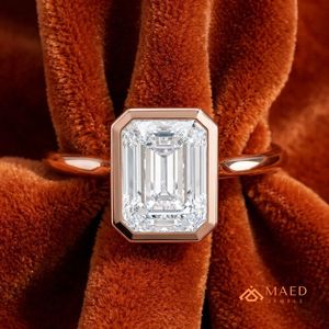 Anillo de Moissanita de Lujo con Corte Esmeralda para Mujer, Chapado en Oro Rosa, Engaste de Garras, Joyería Elegante para Compromiso, Boda, Fiesta, Regalo, Gujarat - Product Image 3