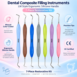 Kit d'instruments de restauration dentaire en gros, 7 pièces, avec poignée ergonomique en silicone, pour pose de composite, OEM - Product Image 4