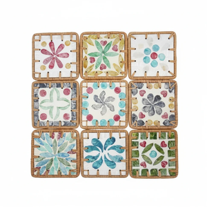 Multi Color Mother Of Pearl pattern Handmade Woven Tea Coaster Square Shape <b>Table</b> <b>Protector</b> placemats At Cheap Price - Product Image 1