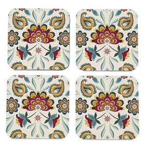 MDF <b>Coaster</b> Enamel Printed For Table Decoration MDF <b>Coaster</b> With <b>Gold</b> And Gray Floral Pattern Non Slip Design - Product Image 2