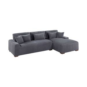Divano Sezionale Moderno a 2 Pezzi XL in Tessuto Corduroy Felpato Grigio Scuro per Soggiorno - Divano LAF con Chaise Longue RAF - Product Image 2