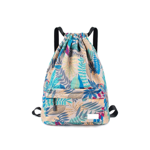 Tropical Leaf Sublimation Printed Polyester <b>Drawstring</b> <b>Backpack</b> Lightweight Cinch Sports Bag For Gym School Travel - Product Image 6