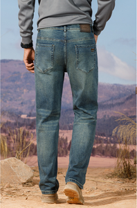 Jean en denim délavé décontracté pour homme, coupe mi-juste droite, respirant, extensible, idéal été-printemps - Product Image 2