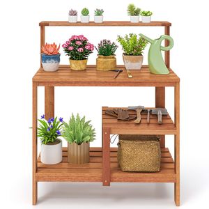 1 Pezzo Banco da Lavoro per Giardinaggio Esterno con Ripiani Aperti in Legno per Piante e Coltivazione - Product Image 5