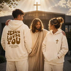Sweat à capuche unisexe en polaire d'hiver surdimensionné, motif Jésus, respirant, streetwear, avec impression « Jésus t'aime » au dos, 100 % coton - Product Image 2