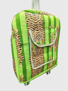 Sac à dos bohème en coton vert pour femme, matelassé, imprimé animal, carré, souple, sac à dos de jour - Product Image 4