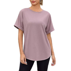 Camisetas de Manga Corta con Cuello Redondo en Rosa Oscuro para Mujer, Moda de Verano, Estilo Casual, Personalizadas con Impresión de Logotipo en Lienzo - Product Image 2
