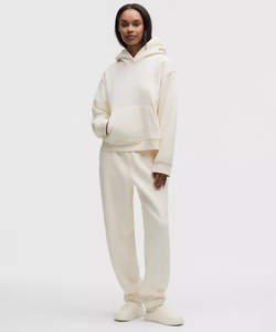 Sweat à capuche unisexe en coton crème surdimensionné, décontracté, couleur unie, avec poches, pour l'automne - Product Image 2