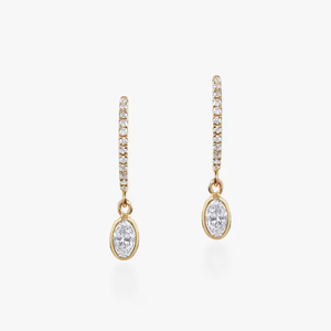 Boucles d'oreilles créoles modernes en diamant certifié IGI, or massif 14 carats, coupe ovale, pendantes, élégantes, bijoux de mariage, cadeau - Product Image 1