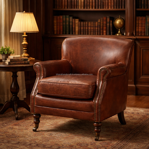 Comfortable Classic Leather Arm Chair Wooden <b>Frame</b> Durable Construction Perfect For Living Room Lounges Or Study Areas - Product Image 1