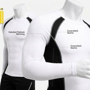 SAMAVIA <b>Men's</b> White Black Long Sleeve <b>Compression</b> Rash Guard Quick Dry Polyester Activewear <b>Shirt</b> Full Sleeve Sport Top - Product Image 4