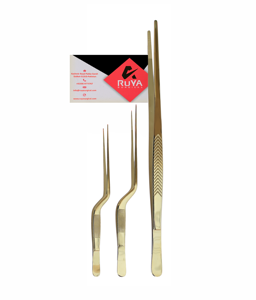 Ensemble de pinces à épiler droites et coudées en acier inoxydable Ruya Surical, 3 pièces, poignées antiadhésives, lavables au lave-vaisselle, résistantes à la chaleur, durables - Product Image 1