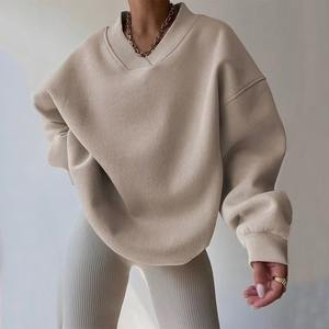 Nuevas Sudaderas Casuales Deportivas de Otoño para Mujer, Talla Grande, Manga Larga, Cuello en V, Color Sólido - Product Image 4