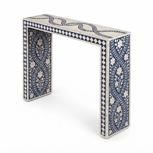 Table basse en os incrusté bleu et blanc, faite à la main, motif floral cascade, pour entrée, bureau, vente en gros, artisanat indien, mobilier de salon - Product Image 1