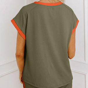 Ensemble de shorts pour femmes de qualité supérieure, style tendance, col rond, manches courtes, ensemble de shorts d'été pour femmes - Product Image 2