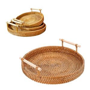 Handwoven RATTAN TRAY FRUIT <b>STORAGE</b> <b>BASKET</b> with Handles Gift, Serving & Home Decor Natural <b>Wicker</b> Serving & <b>Storage</b> Tray - Product Image 1