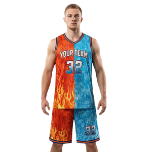 Conjunto de camiseta y pantalones cortos de baloncesto para hombre, cuello en V, sin mangas, patrón triangular, ribete en contraste, nombre impreso, número, uniforme de equipo para adultos - Product Image 1