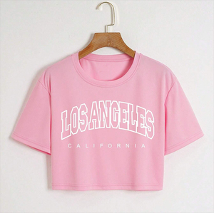 Haut court de yoga à manches courtes en coton 100% écologique à carreaux d'été pour femme, coupe ample et oversize, avec logo personnalisé imprimé, Services de haute qualité - Product Image 4