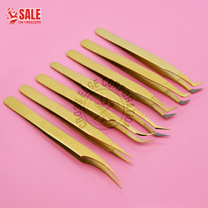 Pince à épiler d'extension de cils professionnelle Glitter couleur or Pince à épiler pointue anti-statique 45 75 90 degrés pour l'isolation des cils - Product Image 1