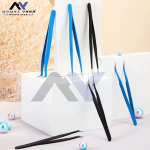 Lot de 2 pinces à cils en acier inoxydable noir, droites et courbées, pour extensions de cils volume, qualité allemande, pour sourcils et beauté des poils - Product Image 2