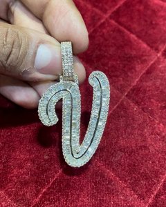 Luxury 925 Sterling Silver Moissanite Letter V Charm Baguette Cut Channel Setting Unisex Pendant Everyday Wear - Product Image 6