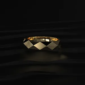Bague de mariage pour homme en carbure de tungstène multi-facettes, solitaire rond 0,2 carat, avec diamant CVD parfait. - Product Image 5