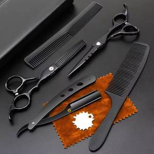 Ensemble de ciseaux de coiffure professionnels avec peignes et étui pour usage en salon, lames en acier inoxydable, poignées en plastique, pour droitiers - Product Image 6