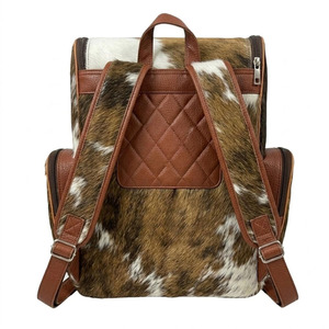 Cowhide <b>Leather</b> School Bag With Real Fur Shoulder Straps Durable Softback Outdoor <b>Large</b> Space - Product Image 5