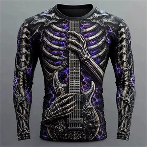 เสื้อยืดแขนสั้นผู้ชายลายโครงกระดูกพิมพ์ 3 มิติ สีเขียวเรืองแสง คอกลม ทรงหลวม สไตล์โกธิค ระบายอากาศได้ดี แห้งเร็ว ผลิตจากผ้าโพลีเอสเตอร์ถัก - Product Image 5