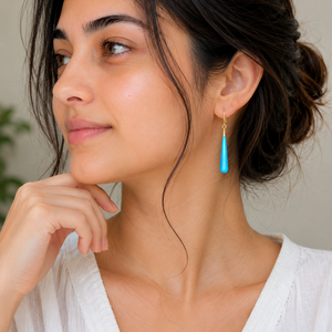 Pendientes de Howlite Azul Cielo de 57 a 58 mm con Forma de Gota Alargada, Plata de Ley 925, Chapados en Oro de 18K - Product Image 6