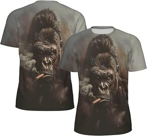 T-shirt à manches courtes pour homme avec impression photo de gorille fumant une pipe, col rond, coupe ample, style décontracté, écologique, personnalisable - Product Image 4