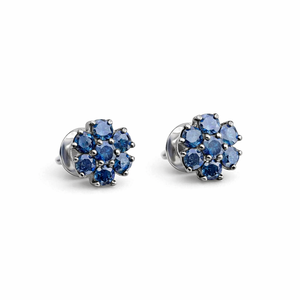 Boucles d'oreilles clous en argent sterling 925 avec diamant bleu rond de 1,17 carat, motif fleur, pour femmes, usage quotidien, vente en gros, bijoux de mariage - Product Image 1